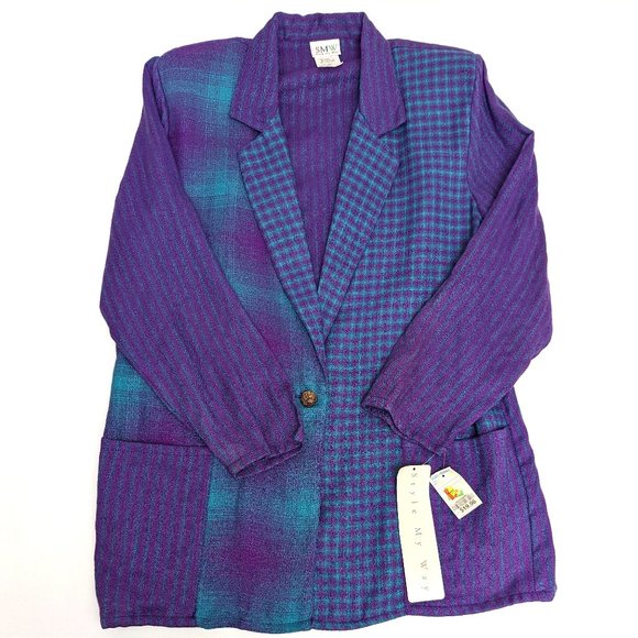 Vintage New Old Stock NOS Style My Way Gingham Plaid Blazer Women's Sz L 16/18 - Picture 1 of 5